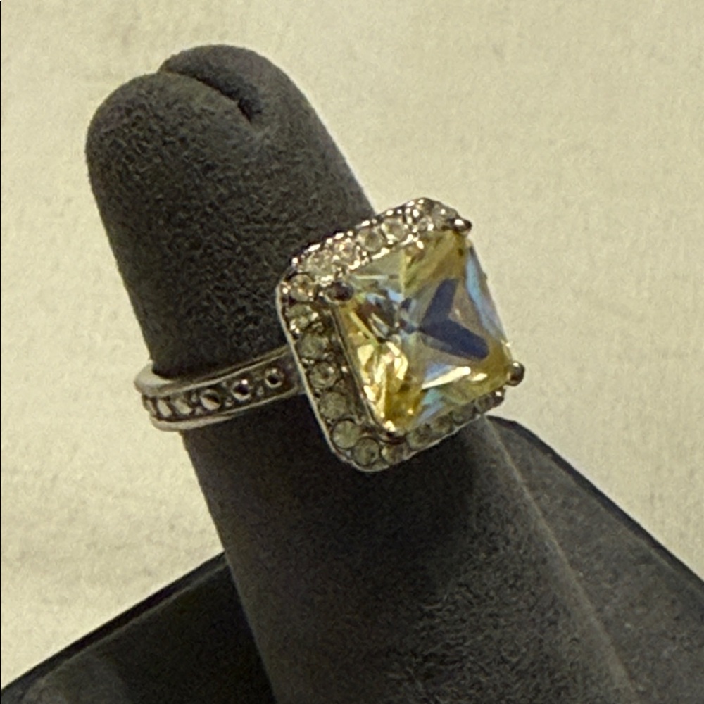 Sterling Silver Halo Canary CZ Ring